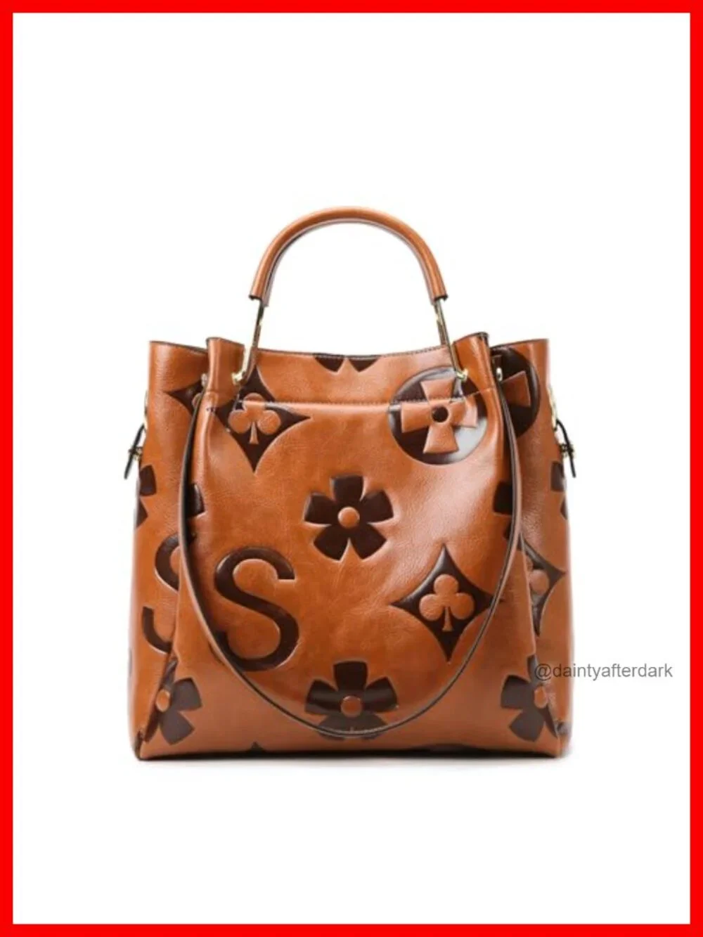 Vintage Floral Embossed Vegan Leather Bucket Tote with Detachable Pouch 3-in-1